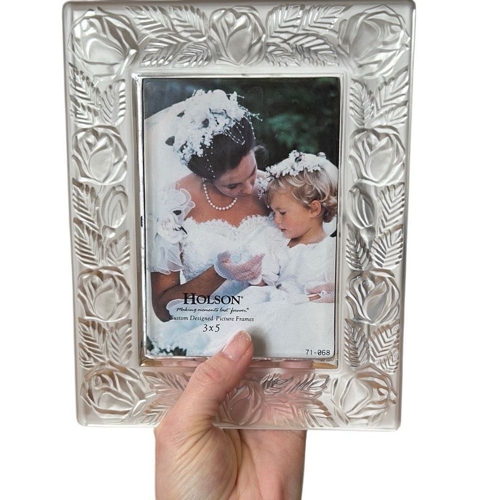 Holson Vintage Heavy Glass Roses Custom Designed Picture Frame 3x5